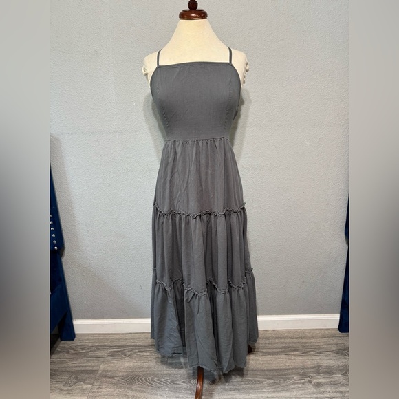Elegant Gray Women's Bohemian Layered‎ Back Adjustable Strings Maxi Dress Size M - Picture 10 of 10
